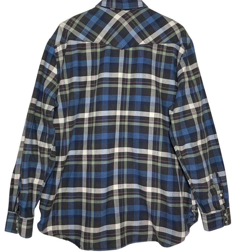LUCKY BRAND Men’s Blue Plaid Snap Front Western Long Sleeve Shirt - Picture 3 of 3